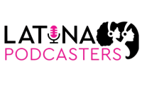 Latina Podcasters Logo Logo reading "LATINA PODCASTERS" in bold blue and pink lettering.
